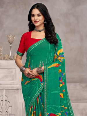 ANOUK Printed Bollywood Chiffon Saree(Green)