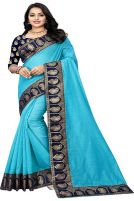 RAJESHWAR FASHION Self Design, Embellished, Woven, Solid/Plain Bollywood Cotton Blend, Chanderi Saree(Multicolor)