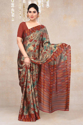 MIRCHI FASHION Printed, Floral Print Daily Wear Chiffon, Georgette Saree(Maroon, Beige)