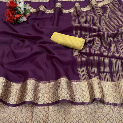 PickRight Solid/Plain Bollywood Nylon Saree(Purple)