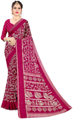 swakarika Floral Print Bollywood Silk Blend Saree(Dark Blue)