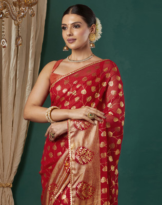SIRIL Woven Bollywood Chiffon, Georgette Saree(Red)