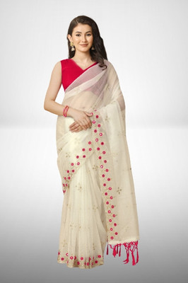 VANDU CREATION Embroidered Bollywood Supernet Saree(Red)