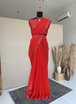 Kalavrit Creation Embroidered Bollywood Georgette Saree(Red)