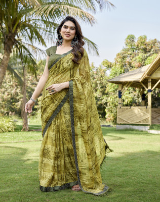 Divastri Embellished Bollywood Georgette, Satin Saree(Yellow)