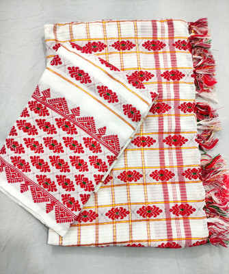 SareeGlow Temple Border Mekhela Chador Cotton Silk Saree(Red)