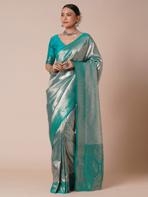 Sareemall Embellished Kanjivaram Silk Blend Saree(Light Blue)