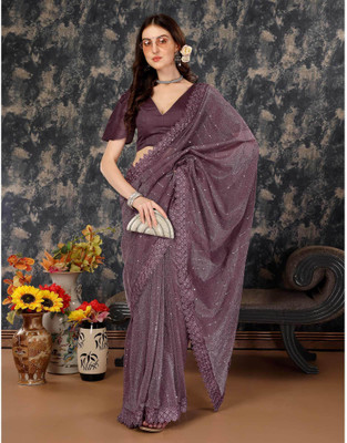 Amavii Embellished Bollywood Lycra Blend Saree(Purple)