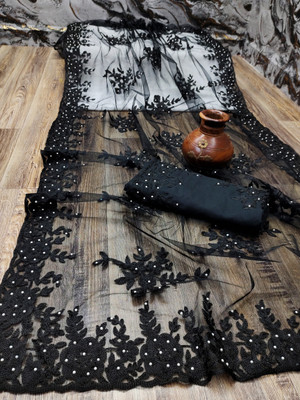 LUTAD FAB Embroidered Bollywood Net Saree(Black)