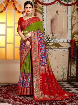 ANOUK Woven Patola Silk Blend Saree(Light Green)