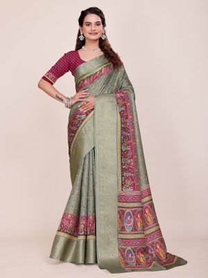 MAHARANI04CREATION Printed, Digital Print, Woven, Floral Print Handloom Art Silk, Jacquard Saree(Multicolor)