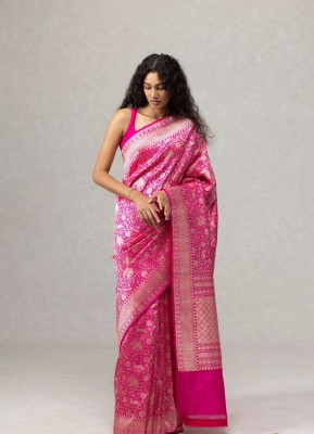 K SALIYA ENTERPRISE Printed Kanjivaram Art Silk Saree(Pink, Gold)