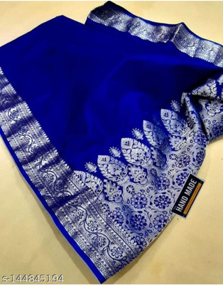NationalSaree Self Design Banarasi Satin Saree(Blue)