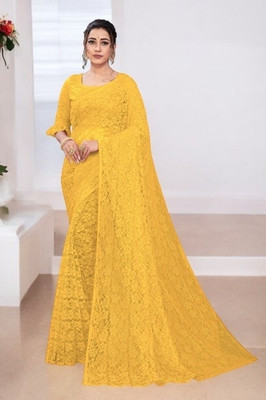 NexxaFashion Self Design Bollywood Net Saree(Yellow)