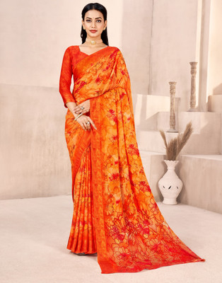 Tasrika Floral Print Daily Wear Chiffon Saree(Orange)