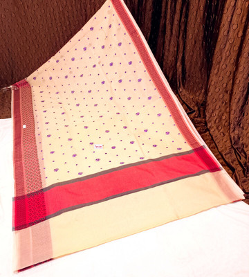 Spewim Woven Handloom Cotton Blend Saree(Yellow)