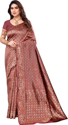 Sidhidata Textile Self Design, Woven Banarasi Jacquard, Silk Blend Saree(Maroon)