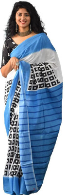 Kiaaron Blocked Printed Bollywood Pure Cotton Saree(Blue)
