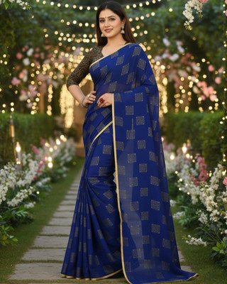 Fashion Wear Printed Daily Wear Chiffon Saree(Dark Blue)