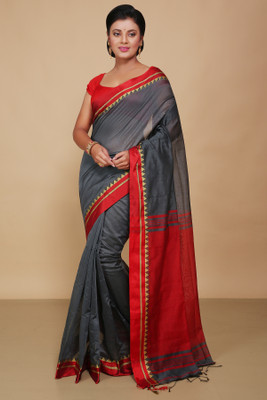 Divastri Woven Taant Pure Cotton Saree(Grey)