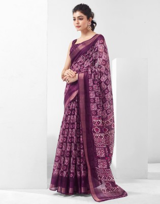 Samah Printed, Embellished Daily Wear Cotton Blend Saree(Purple, White)