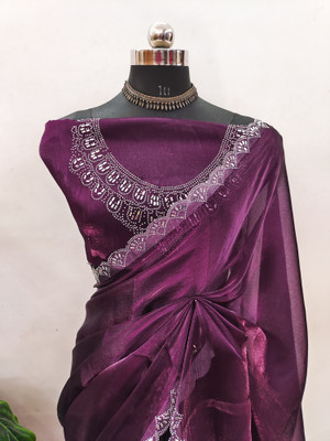 ZOYAL ENTERPRISE Self Design Bollywood Brasso Saree(Purple)
