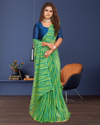 Jayu Printed Leheria Georgette Saree(Green)