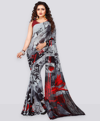Anand Sarees Floral Print Daily Wear Georgette Saree(Grey)