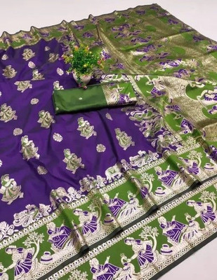DEV SHREE SILK Printed Bollywood Jacquard Saree(Purple, Light Green)