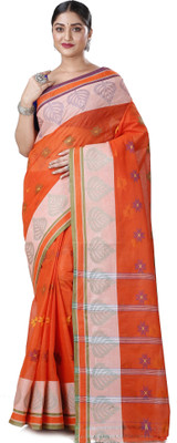 DipDiya Self Design Tant Pure Cotton Saree(Orange)