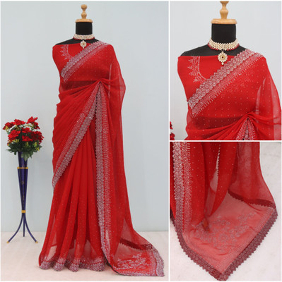 HouseOfCommon Embellished Bollywood Jimmy choo Saree(Red)