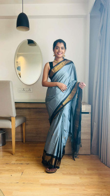 ASCREATIONOO Woven, Self Design, Temple Border Kanjivaram Cotton Silk Saree(Orange)