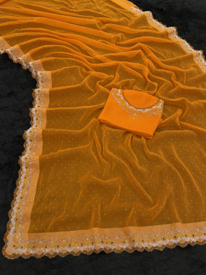 VarniRaaj Fashion Embellished Bollywood Organza Saree(Orange)