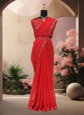 Kalavrit Creation Embroidered Bollywood Georgette Saree(Red)
