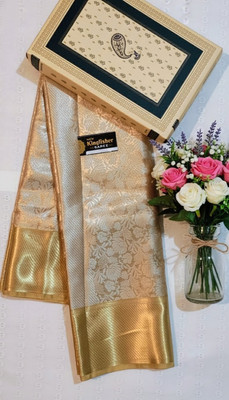 Satin Woven, Floral Print, Self Design Banarasi Handloom Satin Saree(Gold)