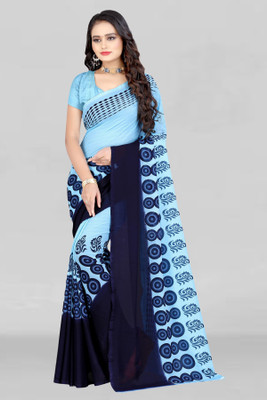 Leelavati Blocked Printed Bollywood Georgette Saree(Light Blue)