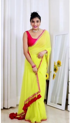 Clothing Hub Solid/Plain Bollywood Georgette Saree(Yellow)