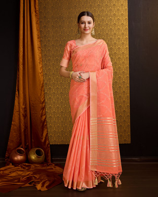 Divastri Woven Bollywood Linen Saree(Orange)