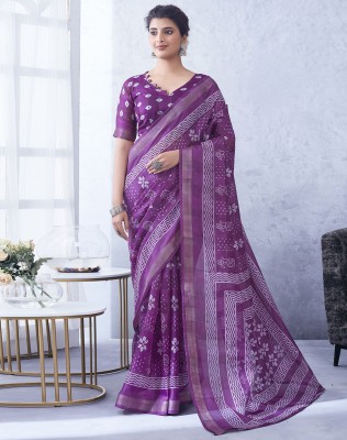 Siril Geometric Print, Printed Bollywood Cotton Blend Saree(Purple, White)