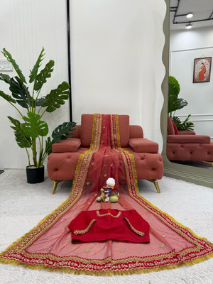 SROLY Embroidered Bollywood Net Saree(Red)