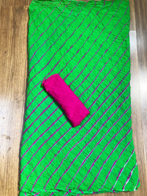 Rajasthali Striped Leheria Chiffon Saree(Green)