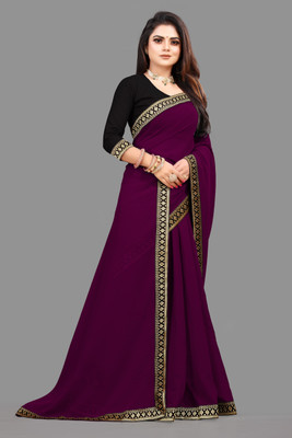 DHRAM CREATION Solid/Plain Bollywood Georgette Saree(Purple)