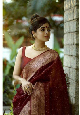 YASHIKA Self Design Kanjivaram Silk Blend Saree(Maroon)