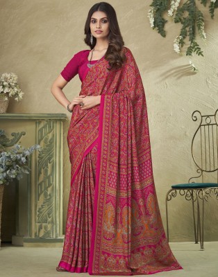 Samah Floral Print, Geometric Print, Printed Bollywood Silk Blend, Crepe Saree(Pink, Multicolor)