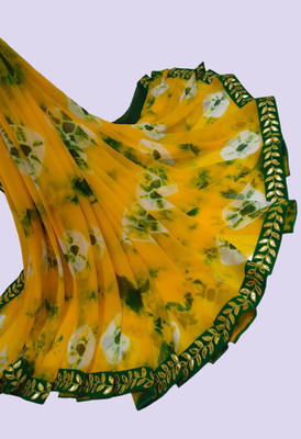KHATRI AND SONS Color Block Bandhani Chiffon Saree(Yellow)