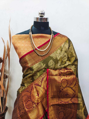 Gajal Woven Dharmavaram Art Silk, Pure Silk Saree(Black)