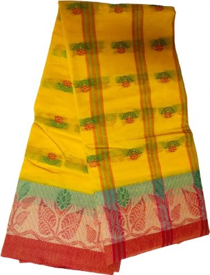 Ghosh handloom Self Design Tant Pure Cotton Saree(Yellow)