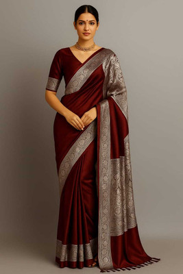 Sijileen Woven Banarasi Satin Saree(Maroon)