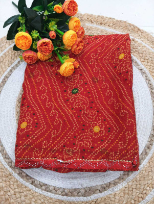RIDDHI CREATIVE Printed Bandhani Georgette Saree(Red)