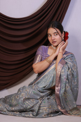 MIRCHI FASHION Printed, Woven Bollywood Crepe Saree(Purple, Multicolor)